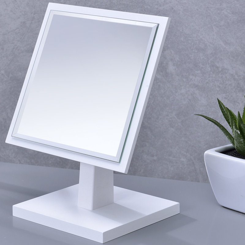 Miroir de table de maquillage ovale pivotant, miroir de coiffeuse autoportant blanc avec piédestal réglable et base stable, miroir de bureau élégant blanc
