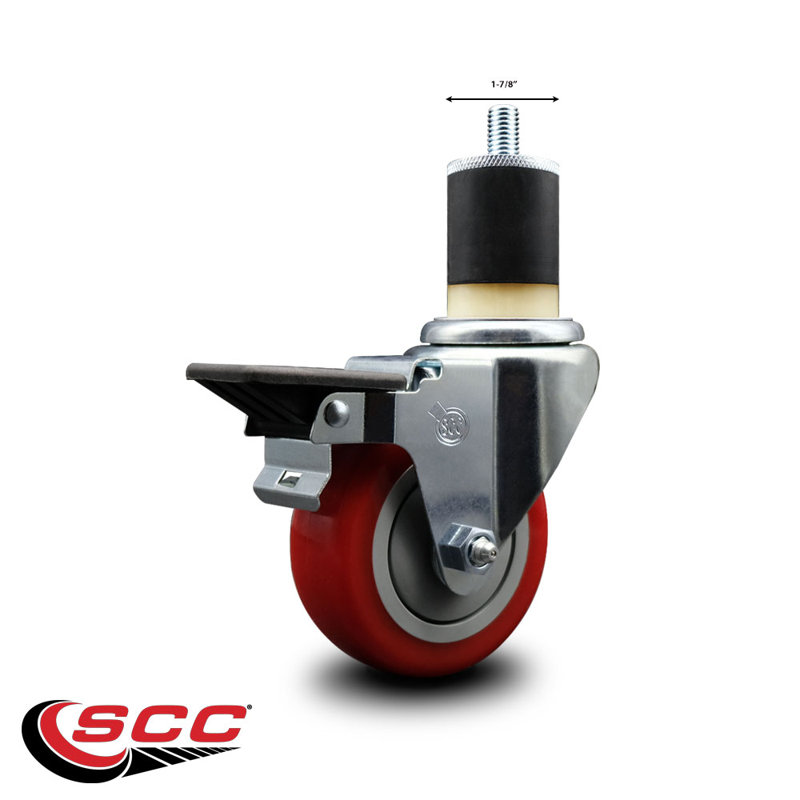 Roulettes extensibles en poly avec pivot SCC PLB 3,5 po x 1-7 / 8 po, Rouge