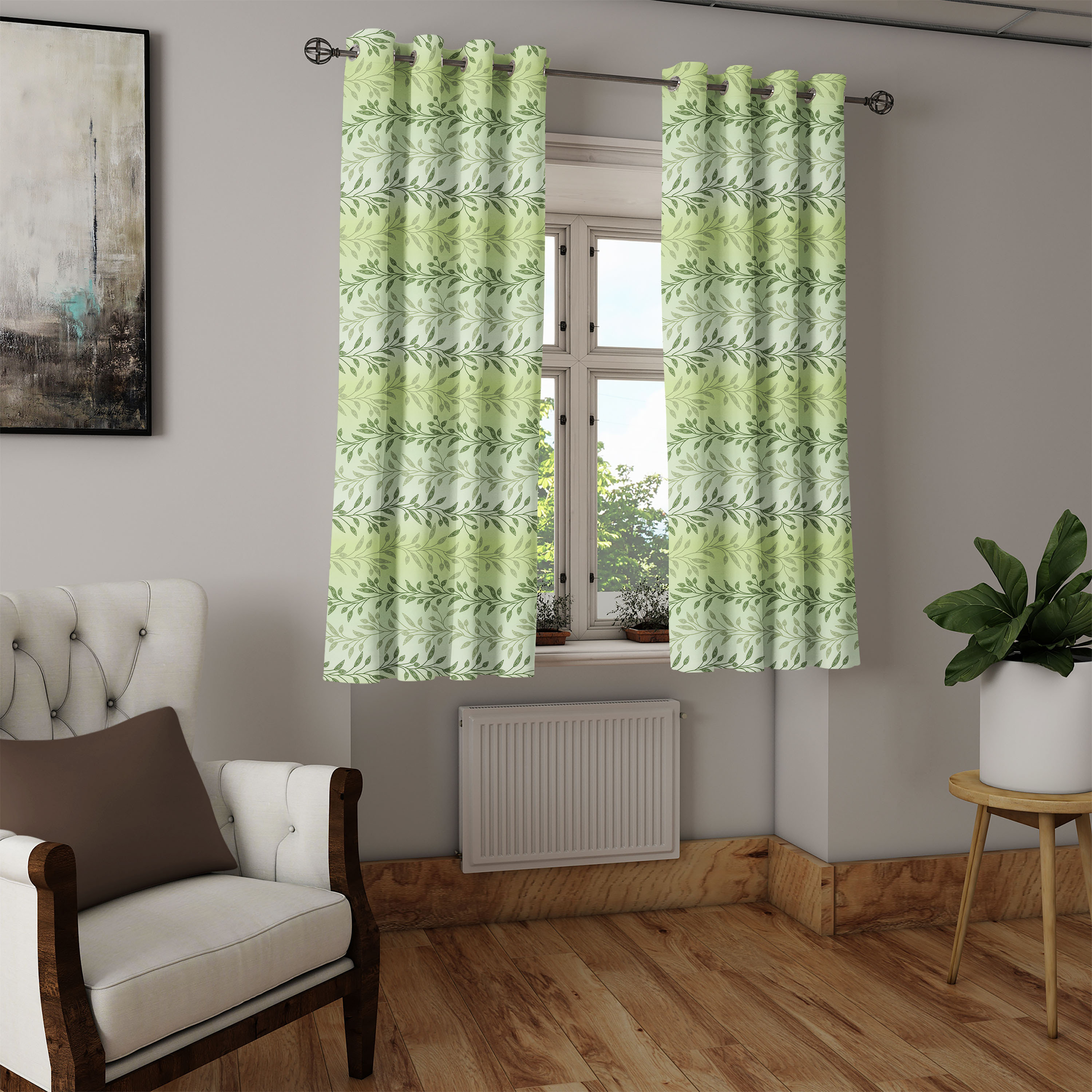 Green Window Rags East Urban Home Leaves Grommet Curtain Decorative 2-Panel Window Drapes ...