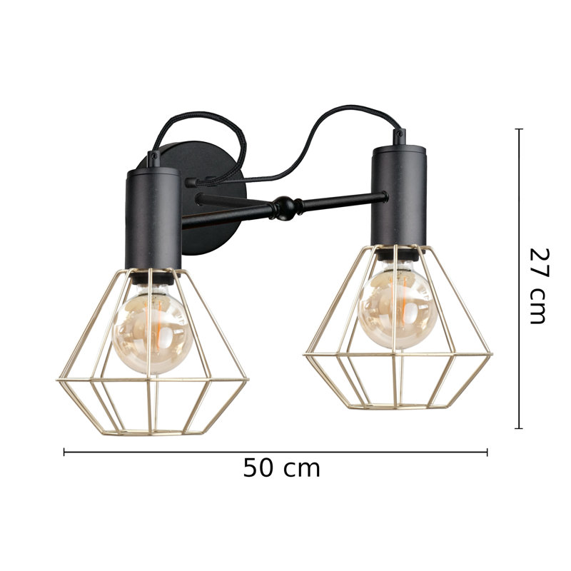 Etchemin Steel Armed Sconce, Black/Gold, Gold
