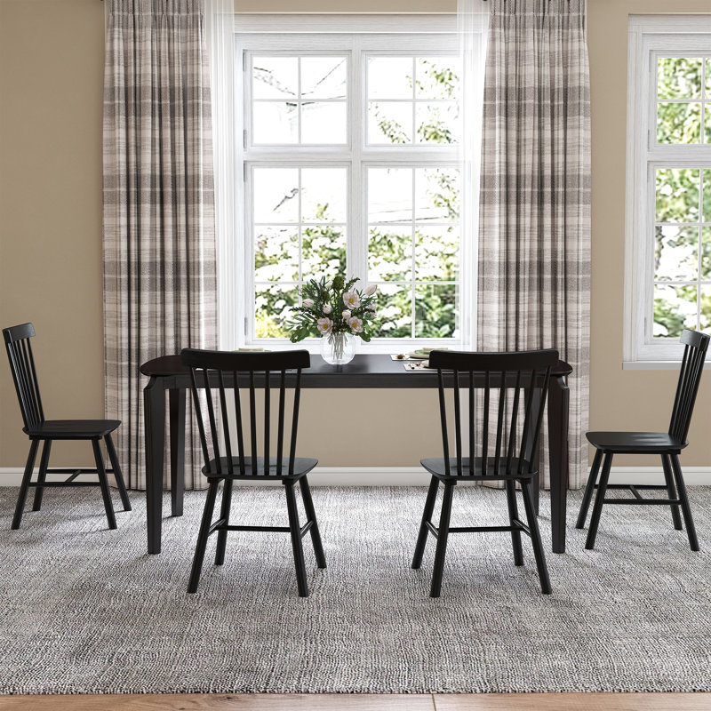 Ensemble de table de salle à manger rectangulaire, table de salle à manger de ferme avec pieds en bois massif et chaises à dossier à lattes Windsor pour cuisine / salle à manger / chambre d'amis