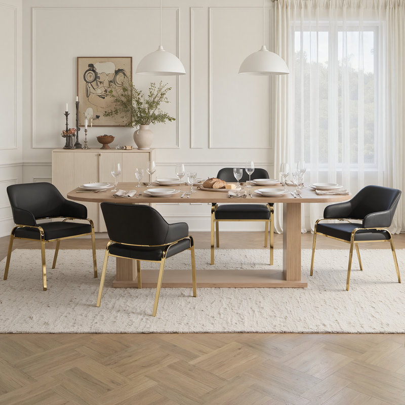 Upholstered Dining Chairs with Armrest, Modern Accent Side Chairs with Gold‑Tone Steel Frame, High‑Density Sponge Padded Seat, Hollowed‑Out Backrest Leisure Chairs for Dining Room Kitchen Living Room