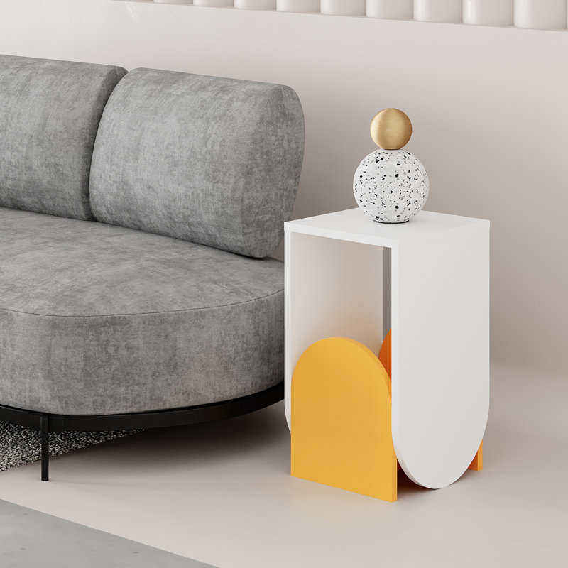 Table de bout abstraite Hovi, Blanc / moutarde