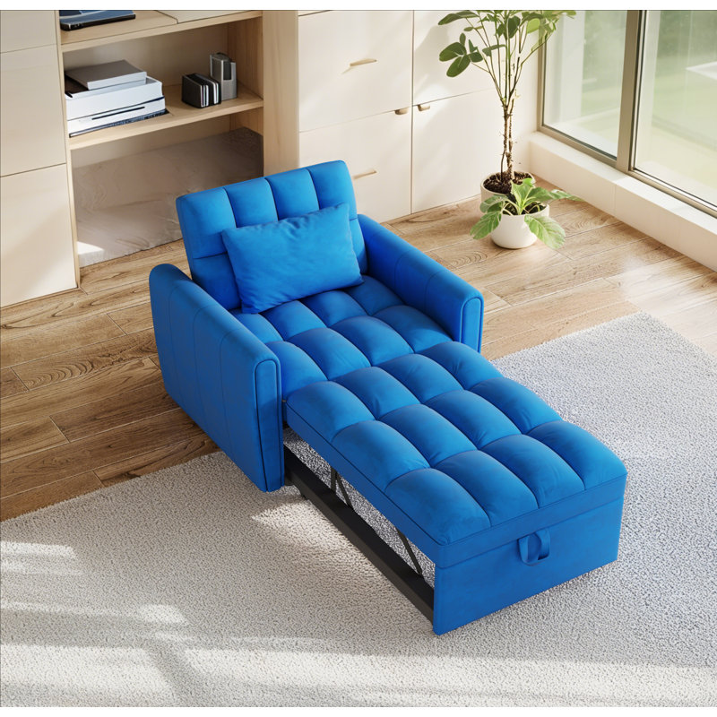 38.2-Inch Foldable Large-Size Sofa Bed, Blue