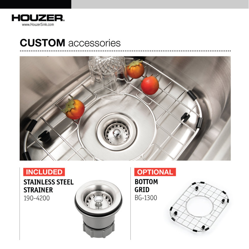 Houzer Hospitality 15 inch Stainless Topmount 2-hole 6 inch Deep Bar Sink with Strainer - 1515-6BS-C