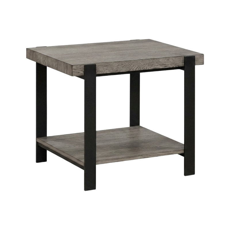Arlo 23 In. Grey Wash/Sand Black Rectangular Metal End Table With Open Bottom Shelf And Plank Inspired Design
