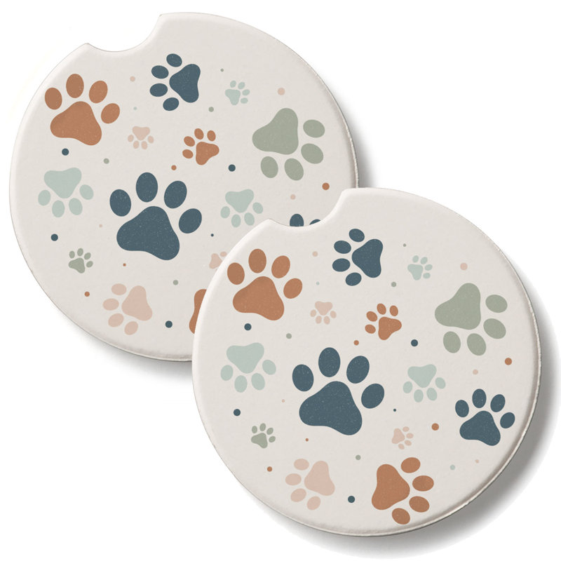 Paw Prints 2 Pack Stone Car Coasters