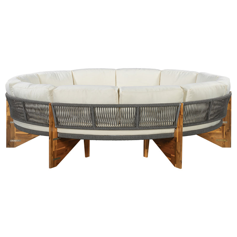 Modern Semi-circle Patio Sofas Set, Acacia Wood & Steel, Elegant Outdoor Seating