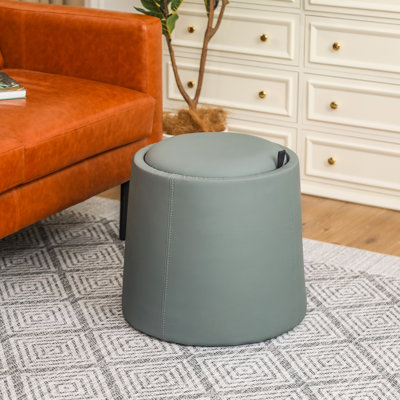 18 Inches round ottoman with storage, Small foot rest for couch, Faux Leather Upholstered footstool by Ebern Designs