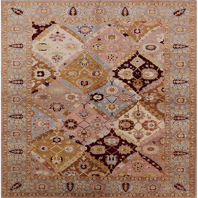 Tapis oriental bleu / brun, Carré 5 pi