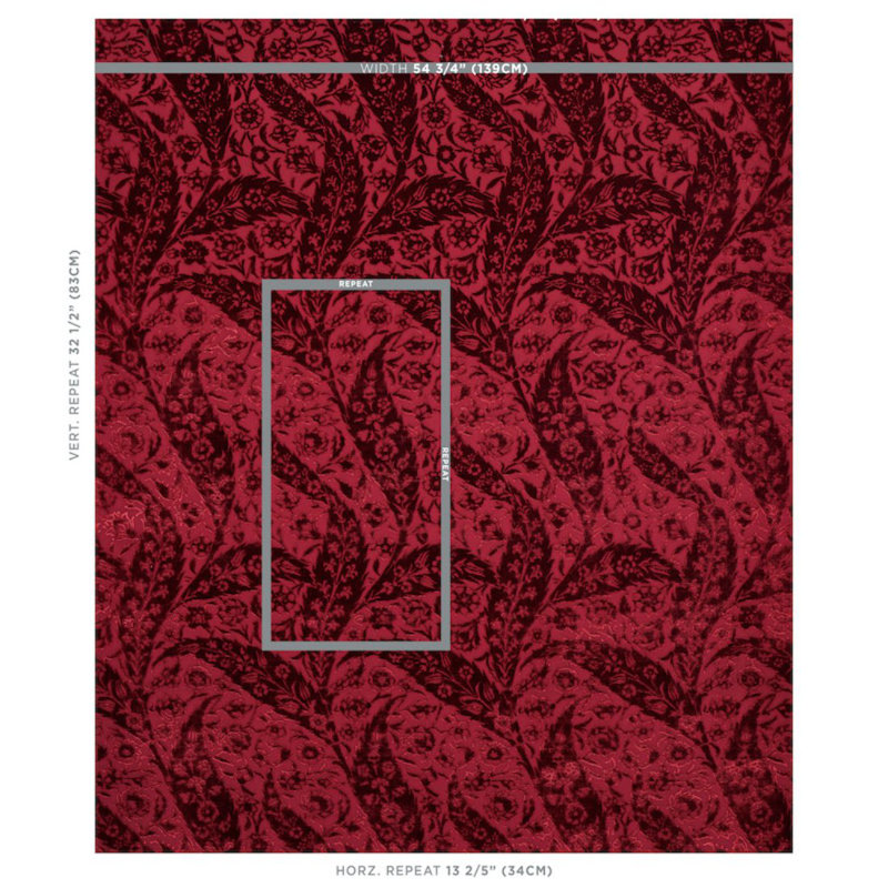 Saz Paisley Silk Velvet Fabric, Burgundy