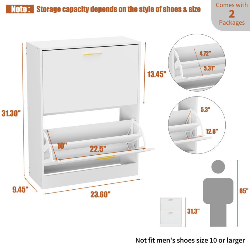 Armoire à chaussures avec 4 tiroirs rabattables, Blanc