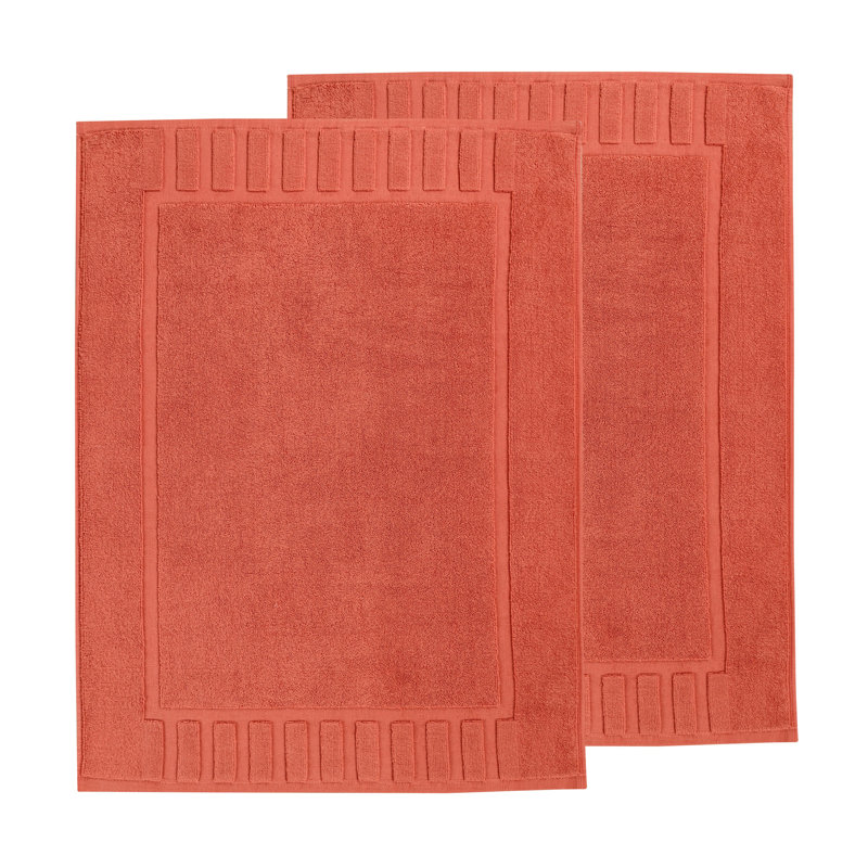 100% Cotton Thick Geometric Border Washable Bath Mats , Coral