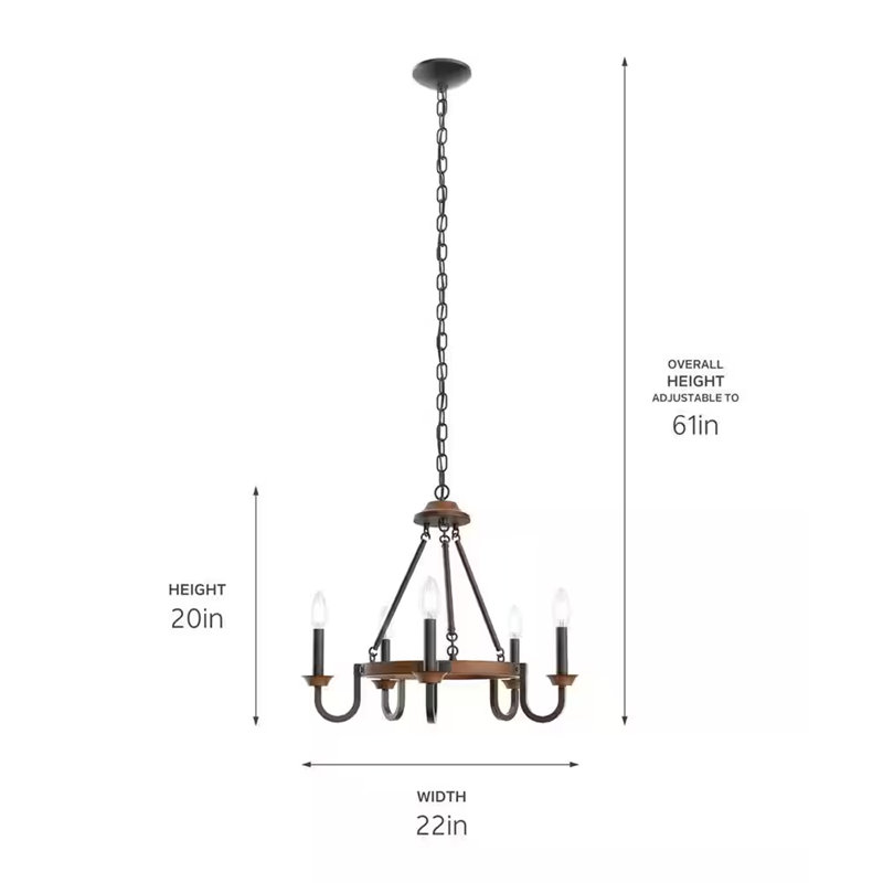 Lustre classique à 5 lumières de style bougie Anelly, Fer enclume