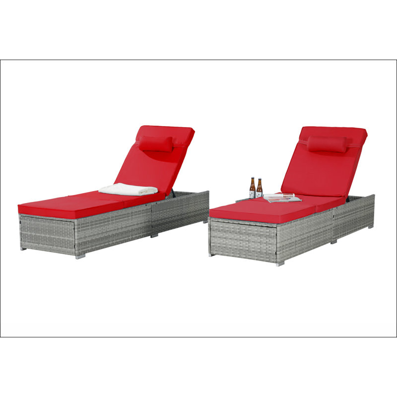Ensemble de 2 chaises longues d'extérieur avec chaises longues pour l'extérieur, Rouge