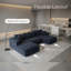 Canapé-lit modulaire en L de luxe en chenille, bleu foncé, canapé-lit 4 places, design minimaliste, sans assemblage-374350457