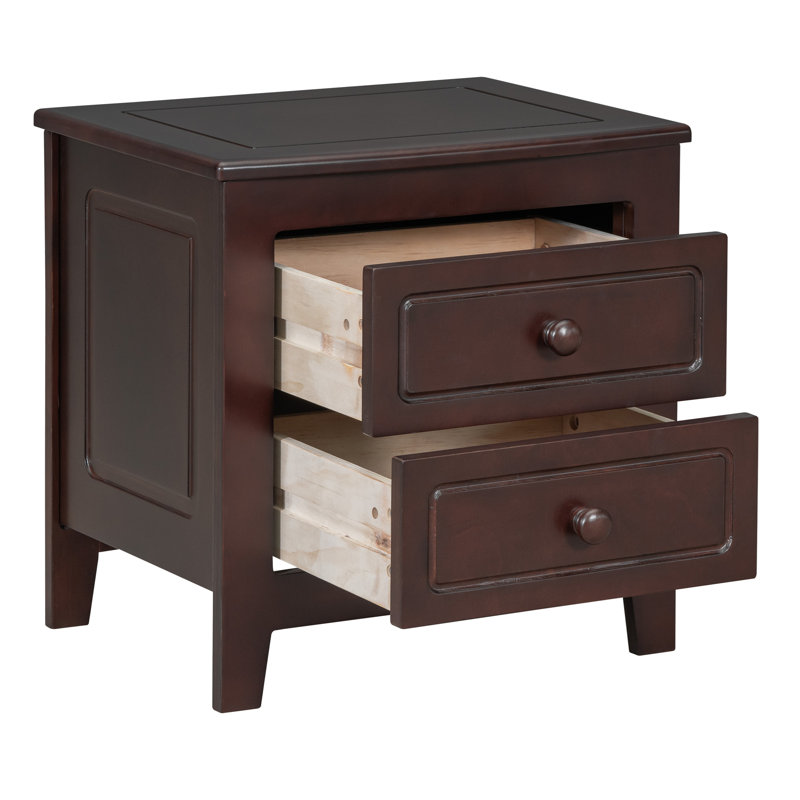 Table de chevet à 2 tiroirs pour chambre à coucher, table de chevet rétro Mid-Century avec design classique, noyer foncé