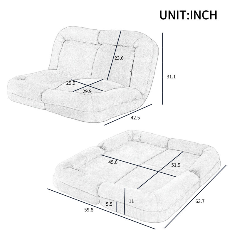 Convertible Fold-Out Single Sofa Bed,Gray,Right, The Right Part Of The Complete Product., Gray