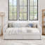 Queen daybed: upholstered sofa bed, two-drawer trundle, vertical stripes, linen fabric (86.5"x65"x30")-1365220587