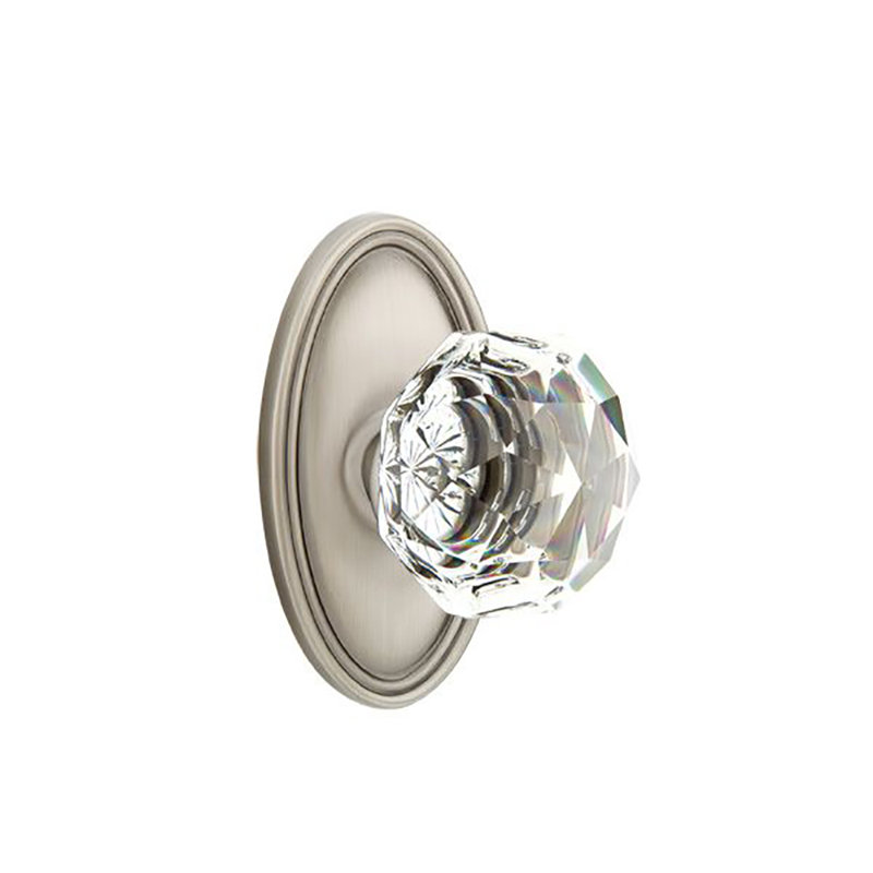 Ensemble de boutons d'intimité Emtek avec bouton ovale en verre Roestte et Diamond, Étain