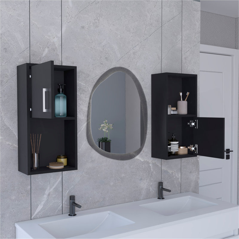 Armoire à pharmacie murale avec rangement ouvert et fermé 2 pièces Oba, Black
