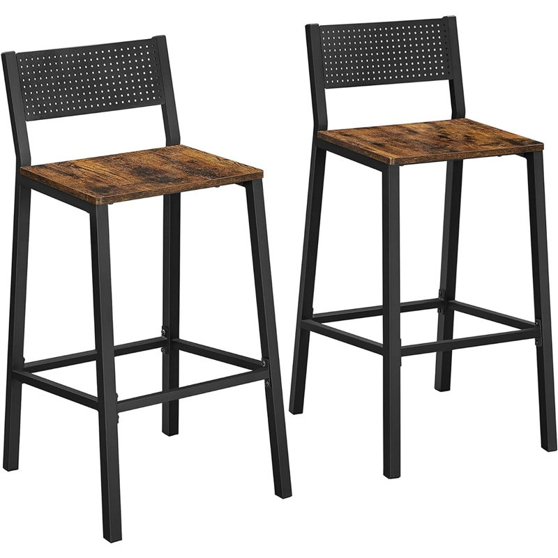 Counter Stool with Metal Frame, Rustic Brown/Black, 2