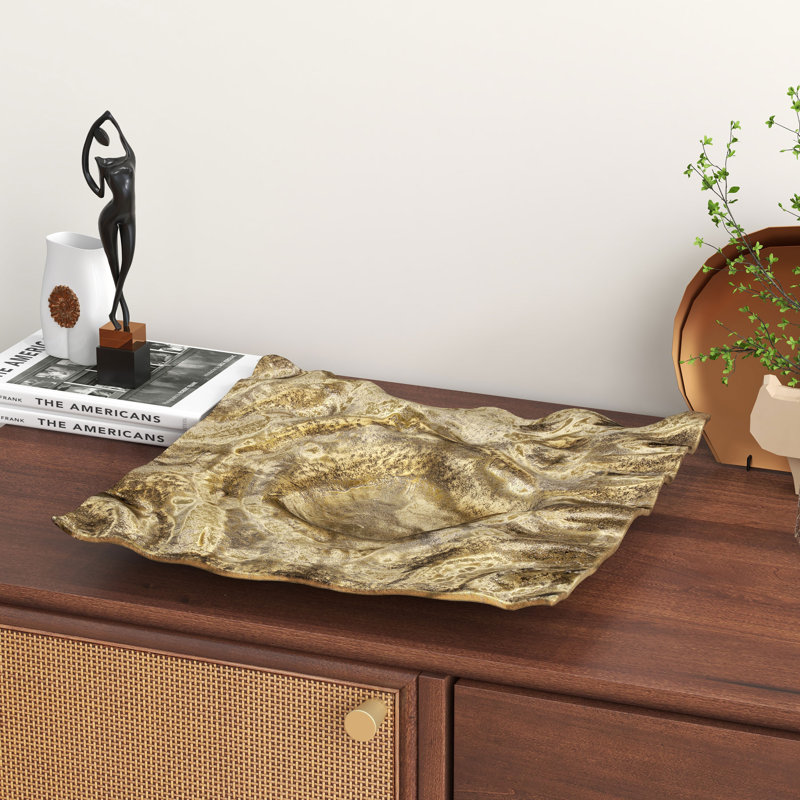 Amaya Aluminum Decorative Tray, 2" H x 16" W x 16" D, Gold