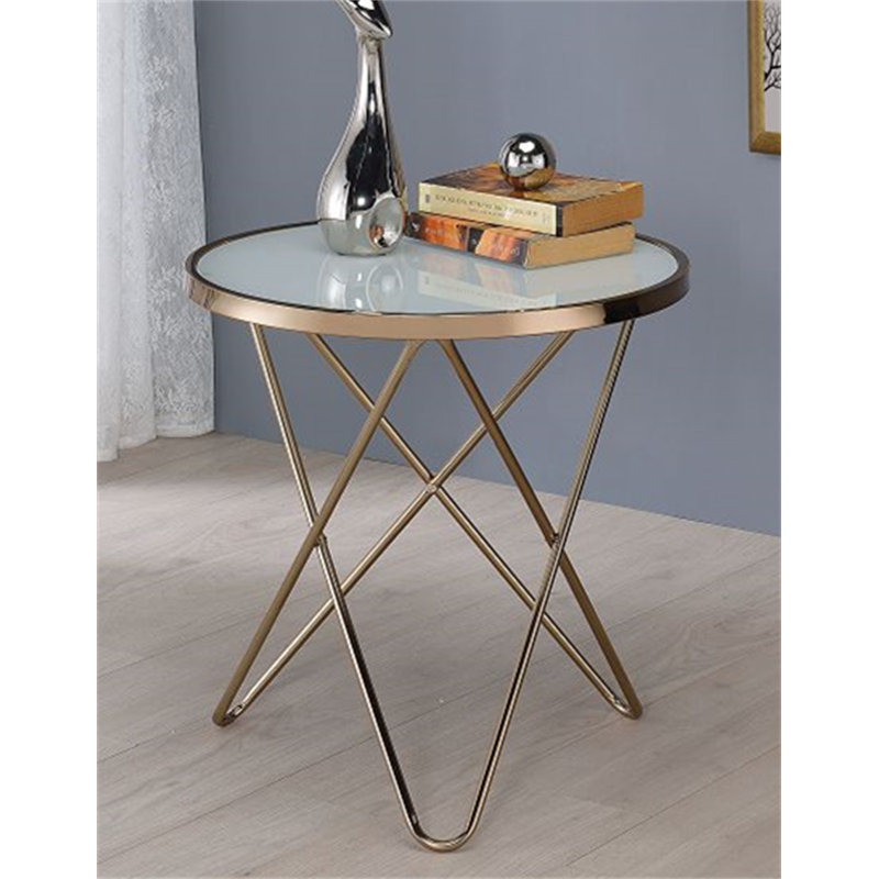 Huckell Glass Top End Table, White