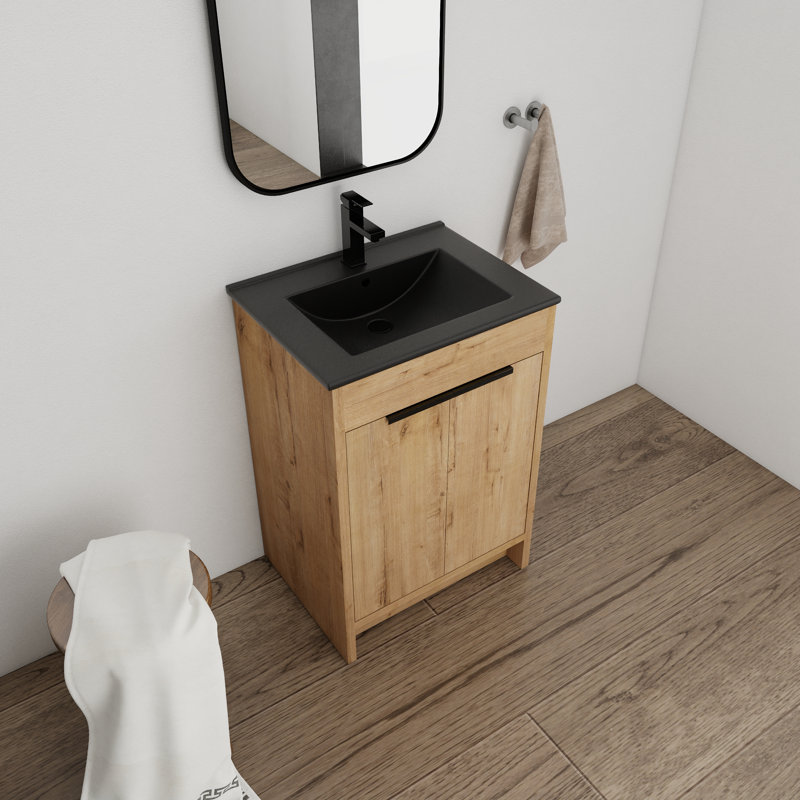Blanmont 24.06'' Single Bathroom Vanity with Ceramic Top, Black