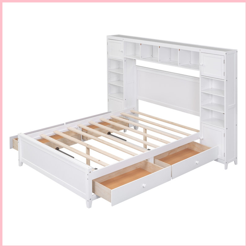 Ethil 4 Drawers Bookcase Platform Bed, White, Full