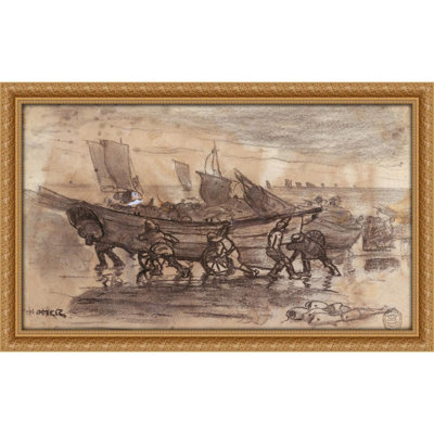Fishermen Beaching a Dory, Cullercoats, England (1881)