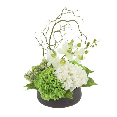 Organic Modern Arrangement with Orchids and Hydrangeas