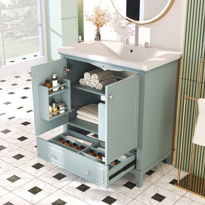 Raheesh 30.01'' Single Bathroom Vanity with Solid Wood Top, Green