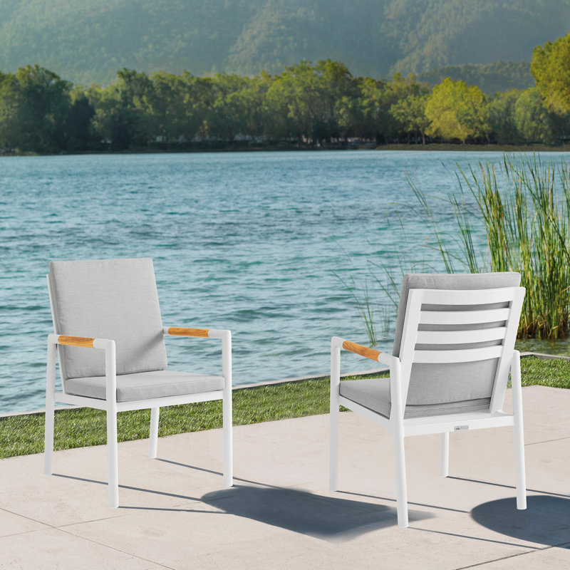 Fauteuil de salle à manger de patio avec coussin Urgeon, Gris pâle, Blanc