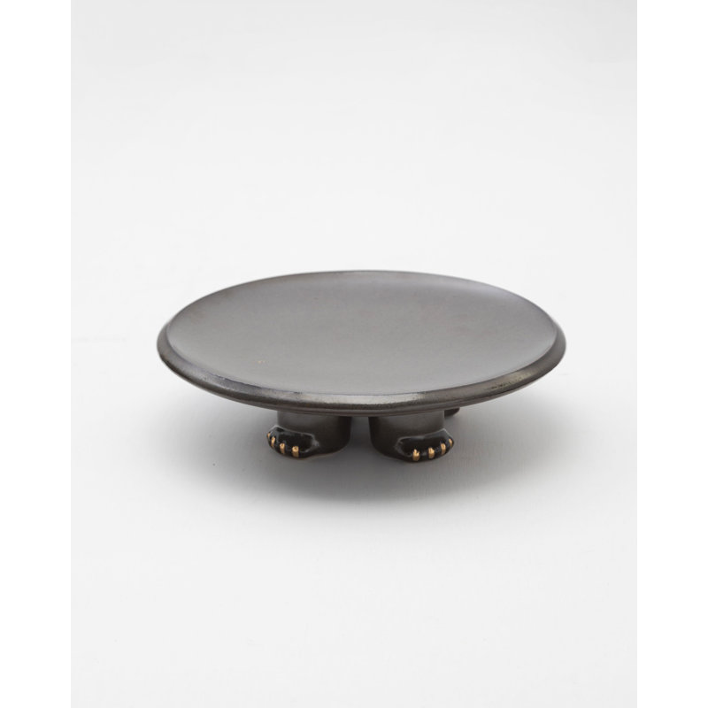 Jama Decorative Ceramic Platter In Dark Green Glaze With Gold Luster Details, By Andean, In Stock, Dark Green