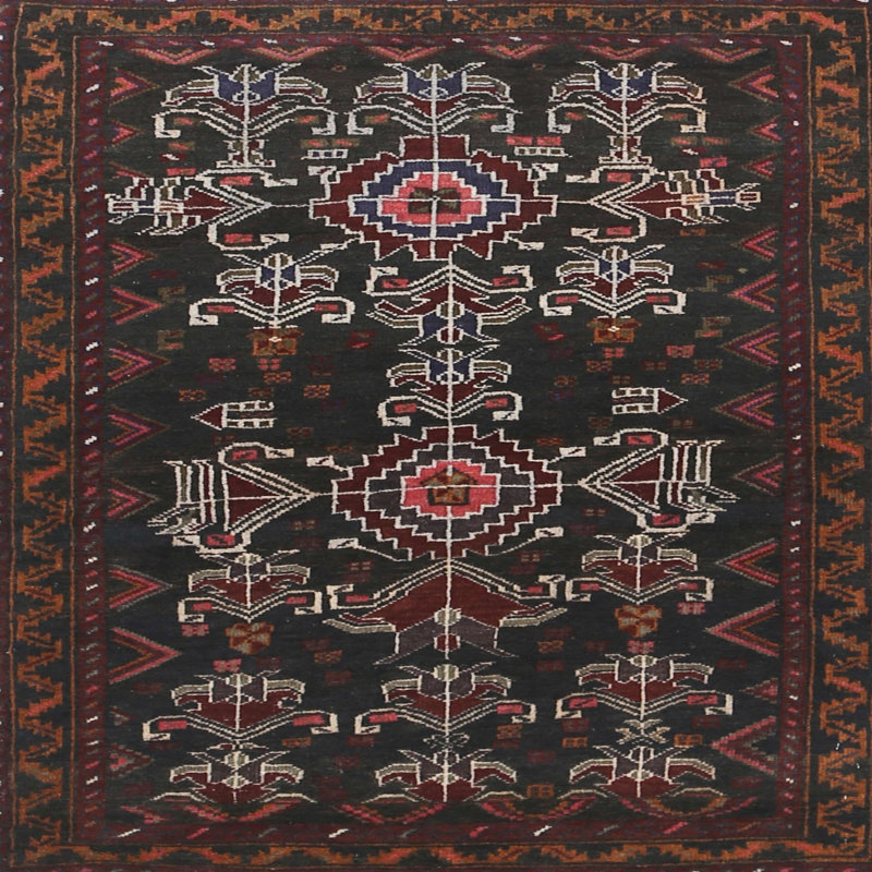 Tapis noir Southwestern, Carré 7 pi