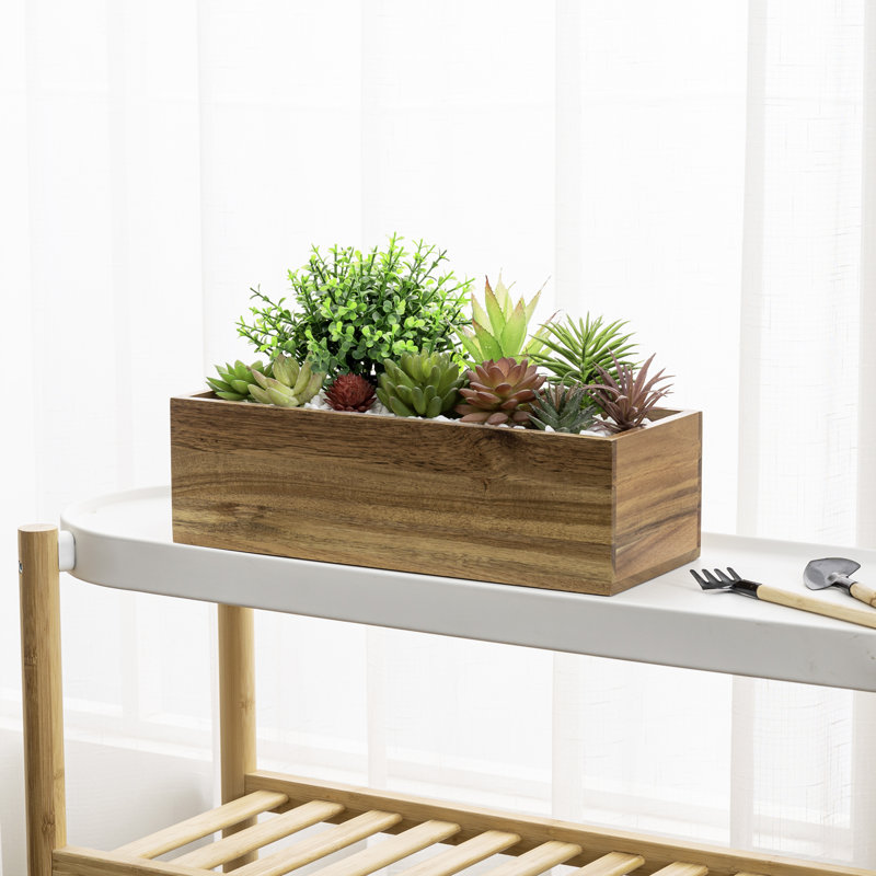 Rectangular Indoor Acacia Wood Planter Pot with Plastic Liner