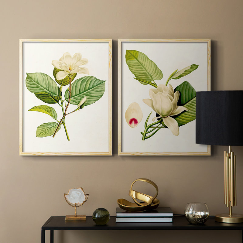 Impression encadrée MagnoliaFlowersI-Premium - prête à être accrochée - aucun clou requis - aucun clou requis, Bois naturel