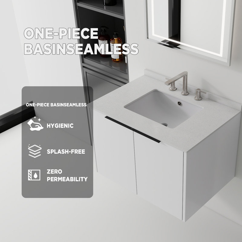 Meuble-lavabo flottant avec lavabo, 30" W, White