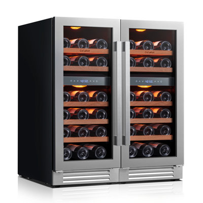 Refroidisseur à vin 30 pouces à 56 zones à 4 zones, encastré et autoportant, réfrigérateur à vin de 6 pieds cubes avec 40 à 65 ° F, DEL ambre / bleu / blanc, double verre protégé contre les rayons UV, charnières cachées, sans givre , Filtre à charbon, évent avant, compresseur et réfrigérateur à vin