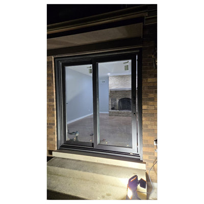 Porte coulissante extérieure en métal et plastique pour patio, modèle 8166, noir mat, 64 x 80, porte active droite, porte coulissante en verre trempé transparent
