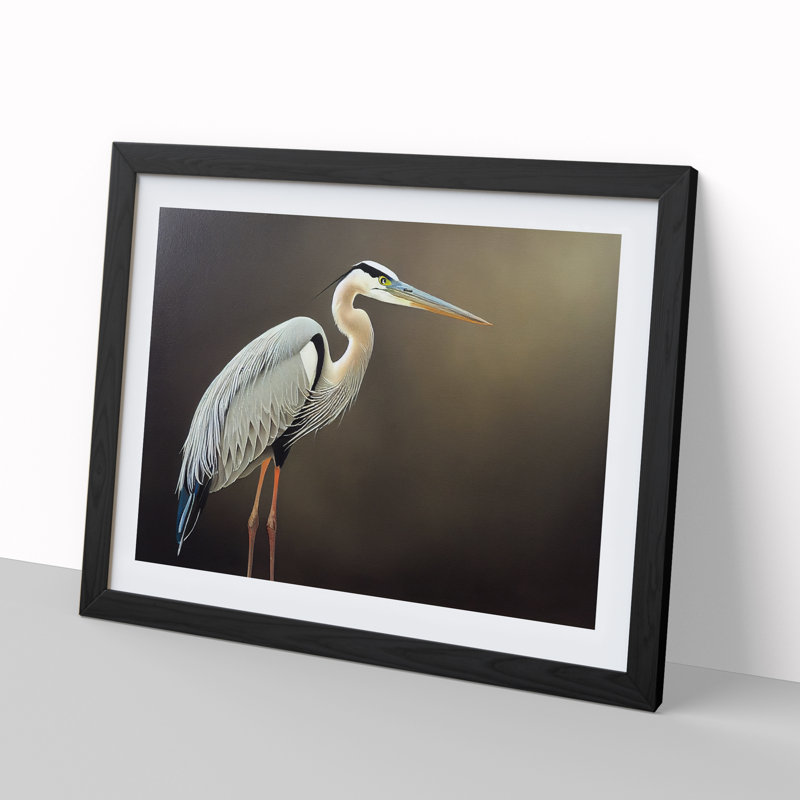 An Astounding Heron Bird - Single Picture Frame Print, Black, 25cm H x 34cm W x 2cm D