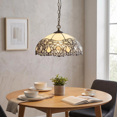 1-light black tiffany bowl hanging pendant light with multicolored stained glass shade