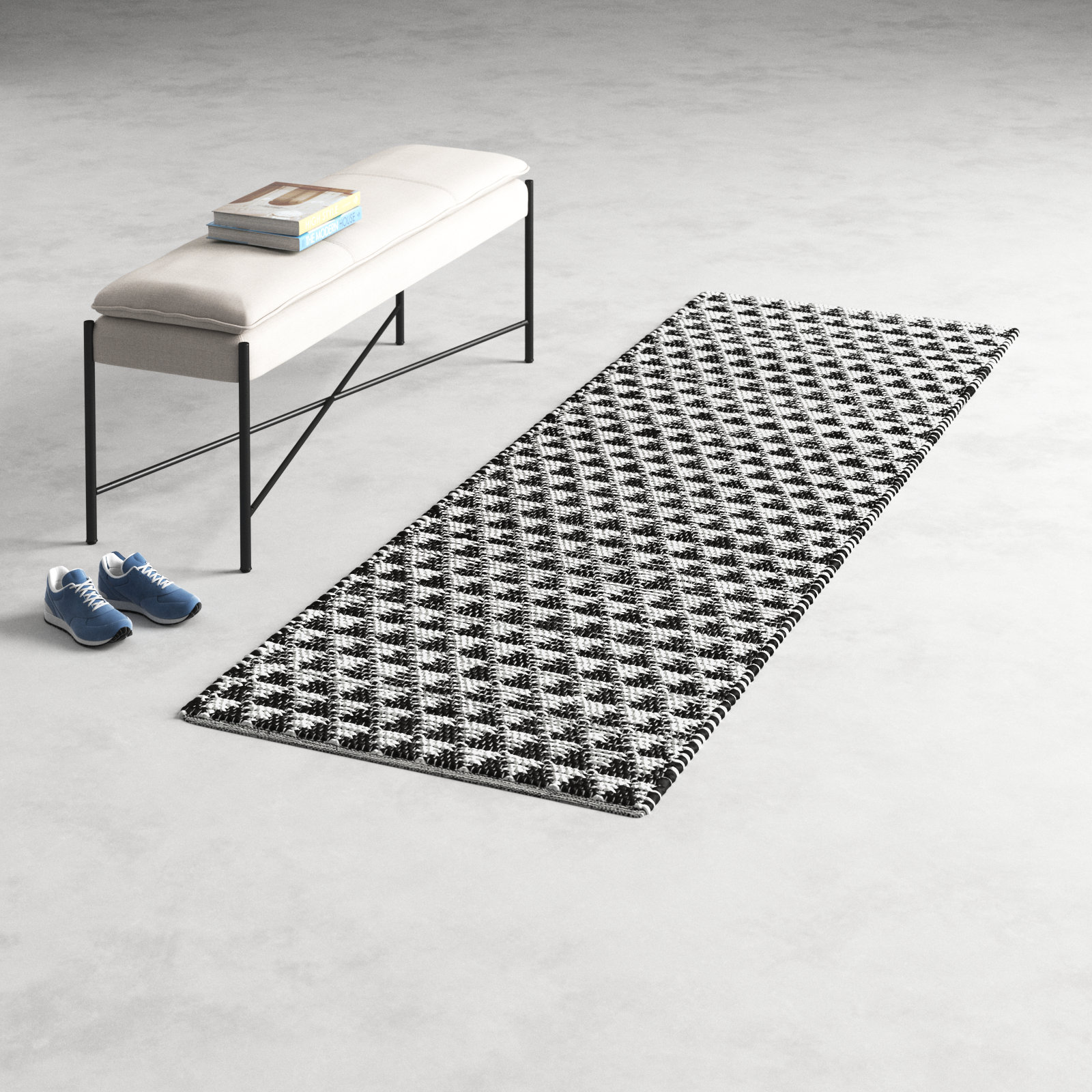 Addy Handmade Black, White Rug, Runner 2'6" x 8'