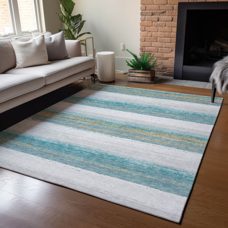 Machine Washable Indoor/Outdoor Chantille ACN2707 Stripes Rug, Teal, 5' x 7'6"