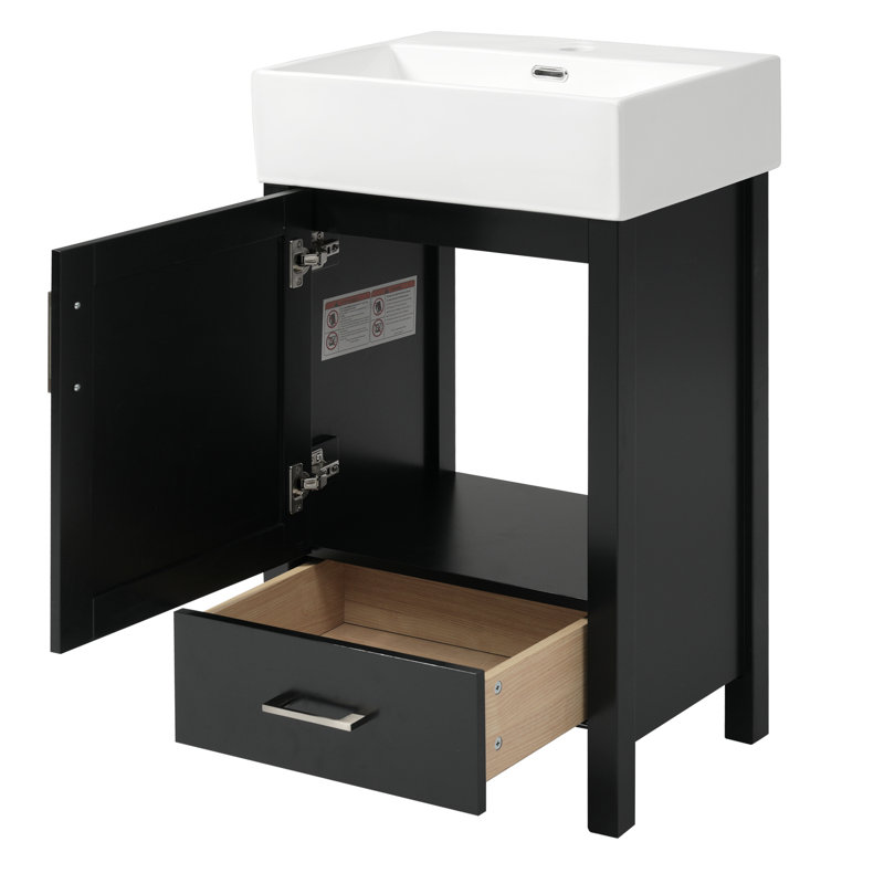Meuble-lavabo 20,28 po avec lavabo en céramique, Noir