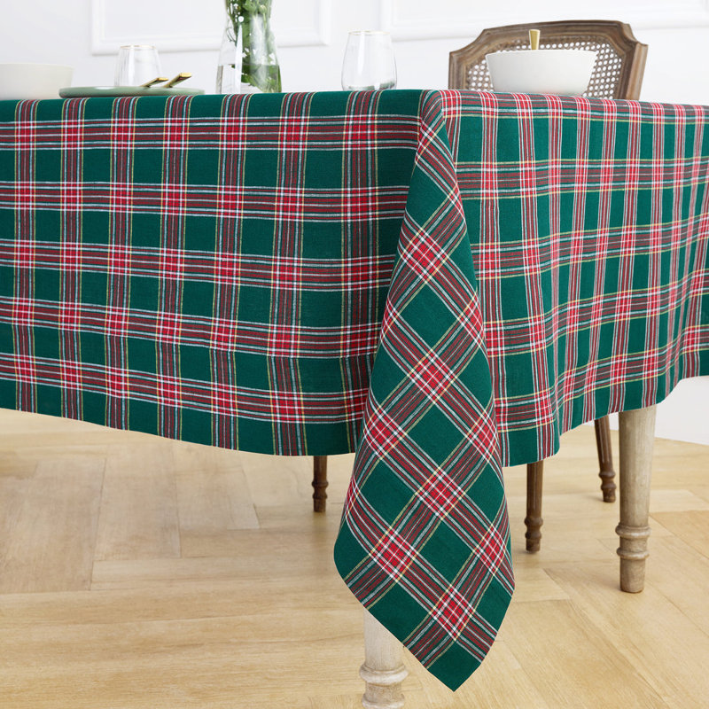 Green Tartan Plaid - 100% Pure Linen Tablecloth, 108" x 60"