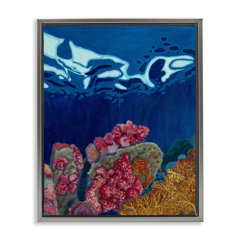 Abstrait sous-marin corail, art mural encadré par Sara Everett, Cadre flottant gris lustré, H 31 po x l 25 po