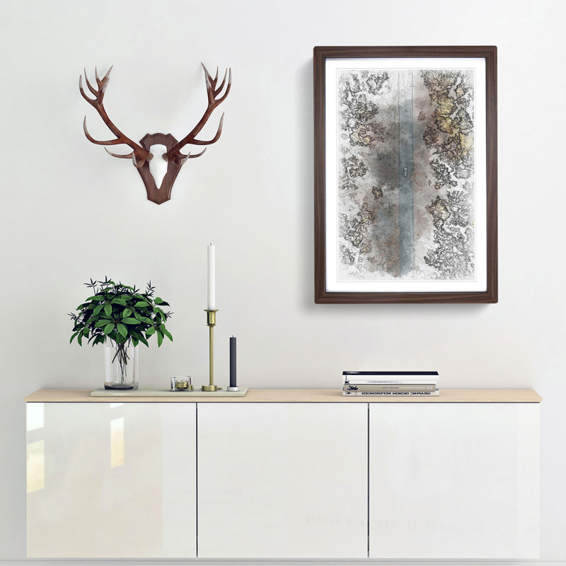 Driving Through a Forest in Hungary Sketch - Picture Frame Painting, Walnut Framed, 87cm H x 62cm W x 2cm D
