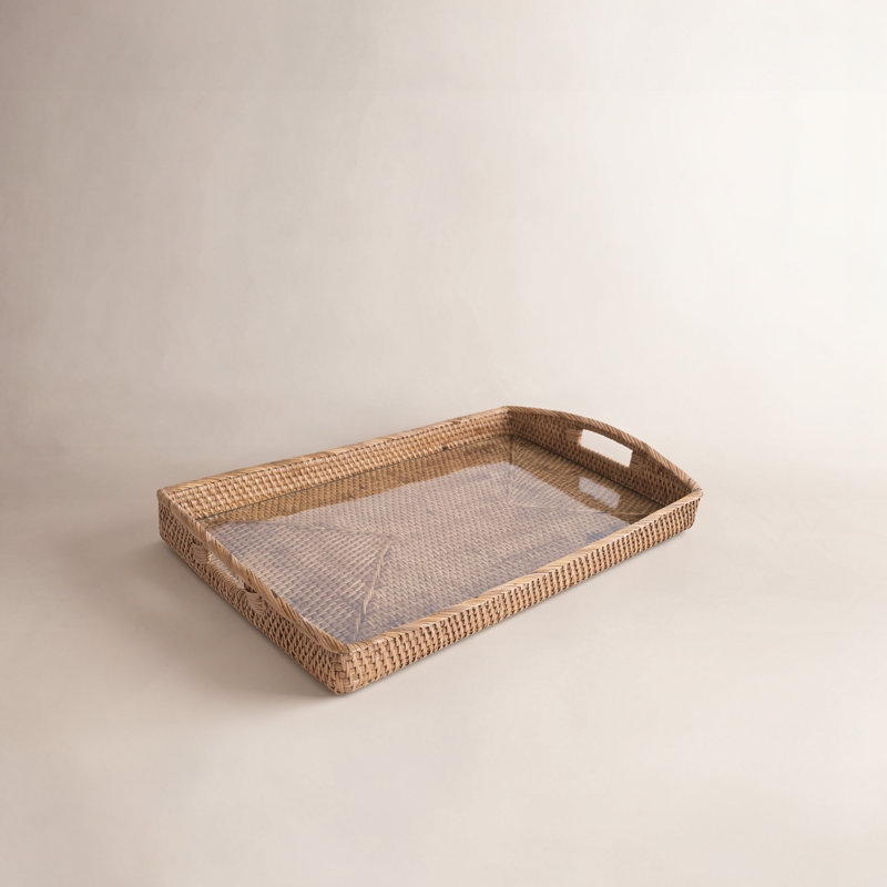 Rectangular Tray with Glass Insert, Honey Brown, 17" W x 12" D x 1" H